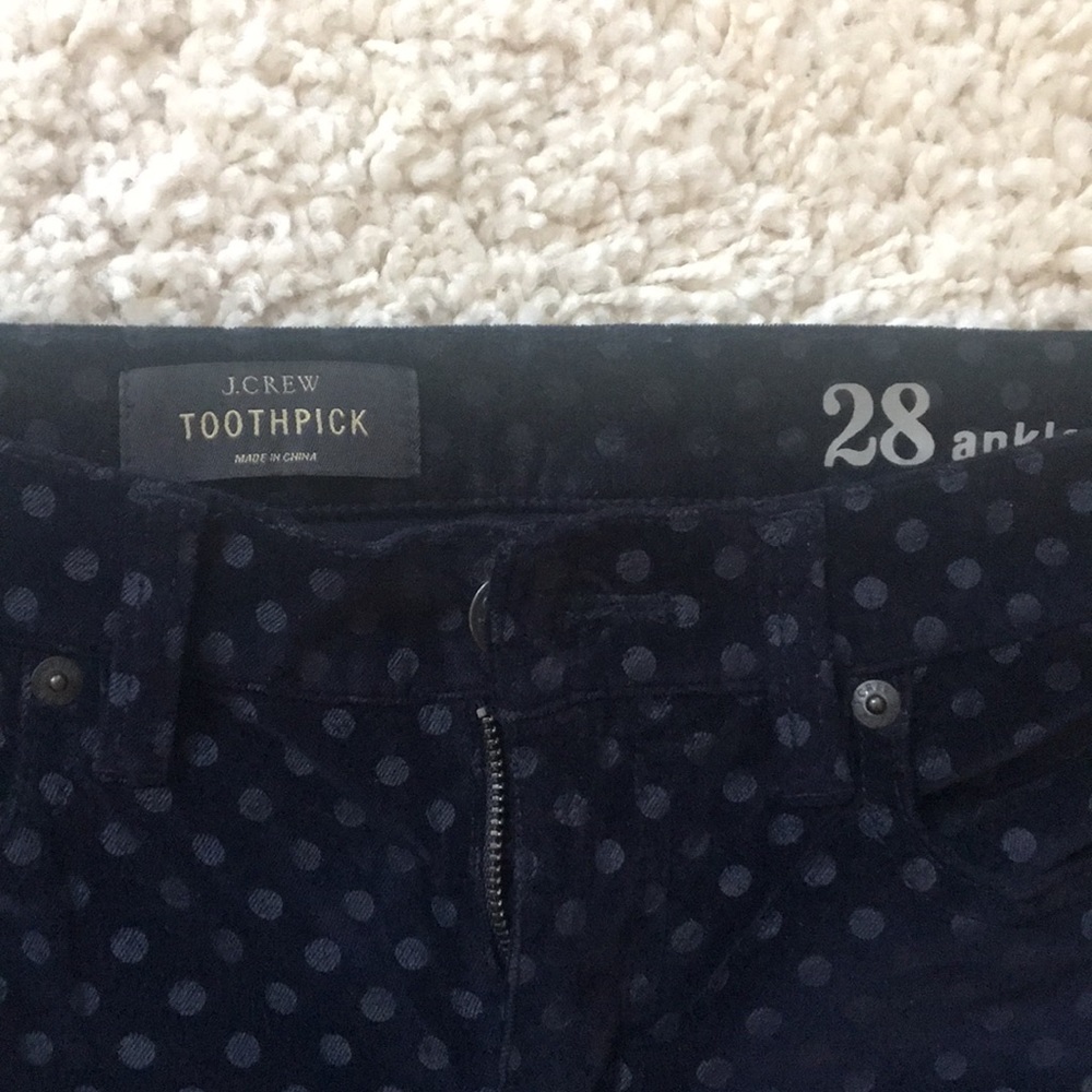 J Crew Toothpick Ankle Polka Dot Velvet Jean. (28)